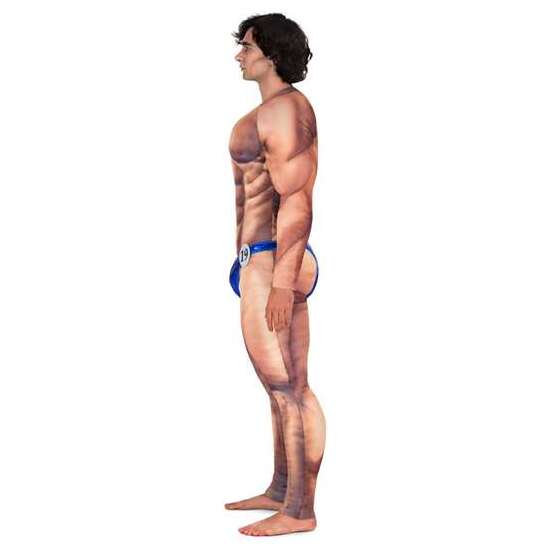 DISFRAZ CULTURISTA MONO CON RELLENO, BAÑADOR Y PLACA DE CONCURSANTE TALLA ONE SIZE image 1