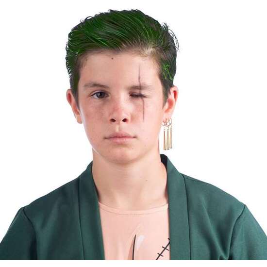 DISFRAZ RORONOA ZORO CREMA PARA EL PELO, PENDIENTES, CHAQUETA, PAÑUELO, FAJÍN Y PANTALÓN TALLA 10-12 Y image 3