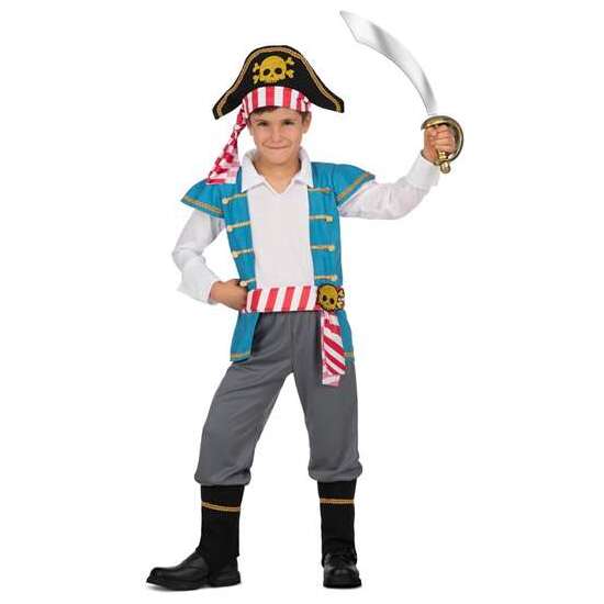 DISFRAZ PIRATA GORRO, CAMISA CON CHALECO Y FAJA, PANTALÓN Y CUBREBOTAS TALLA 10-12 Y image 0
