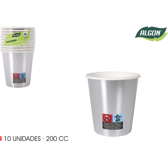 SET-10 VASO CARTON PLATA 200CC ALGON image 1