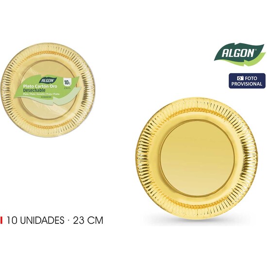 SET-10 PLATO CARTON ORO RED. 23CM ALGON image 1