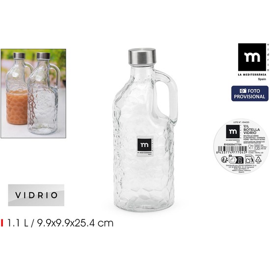 BOTELLA VIDRIO C/ASA T/METAL 1.1L LA MED image 1