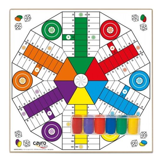 TABLERO PARCHÍS 4 Y 6  JUGADORES MADERA CON ACCESORIOS 40X40 CM image 0