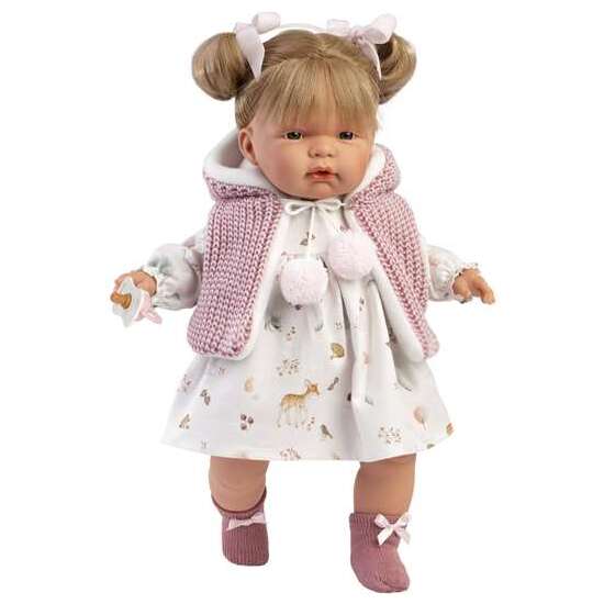 MUÑECA LLORONA JOELLE CHALECO LANA ROSA 38CM image 0