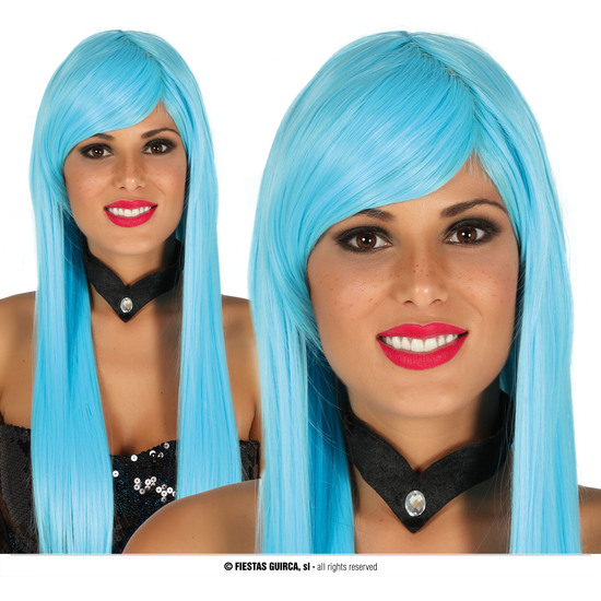 PELUCA MELENA LISA AZUL CIELO H.Q. EN CAJA image 0