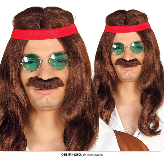 PELUCA HIPPIE CON BIGOTE EN CAJA image 0