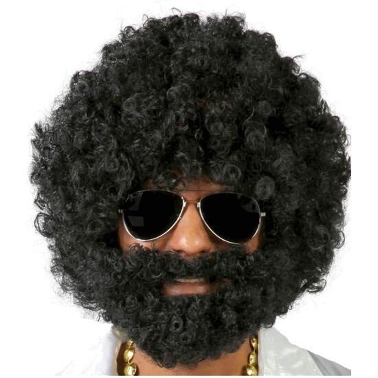 PELUCA AFRO NEGRA CON BARBA EN CAJA image 0