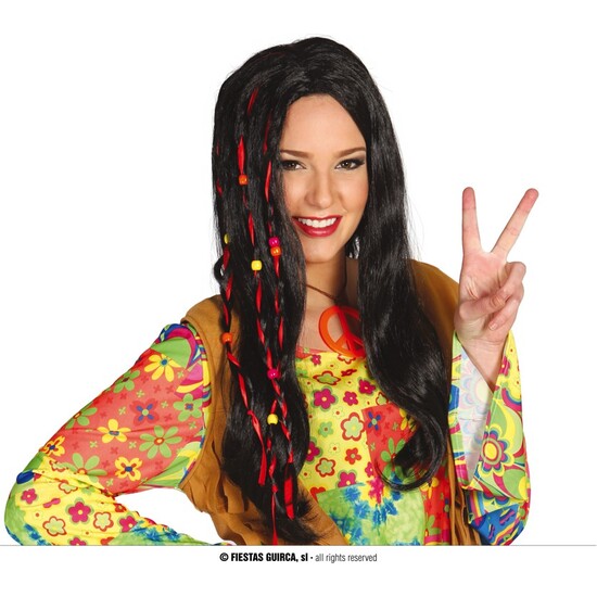PELUCA NEGRA HIPPIE EN CAJA image 0