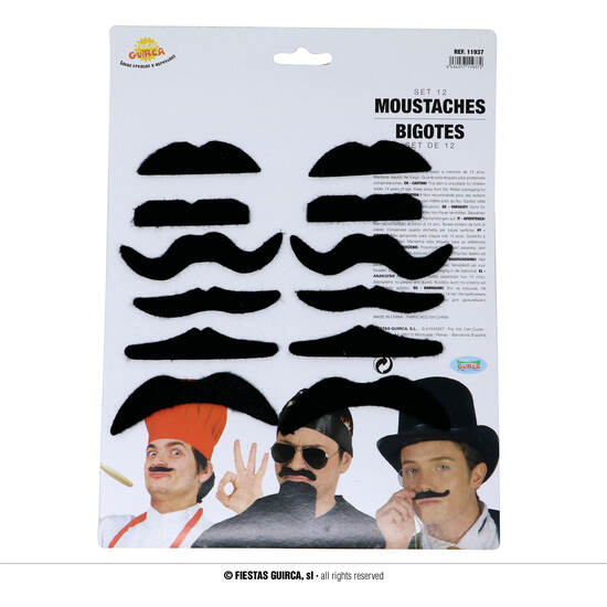 CARTON 12 BIGOTES ADHESIVOS SURTIDOS image 0