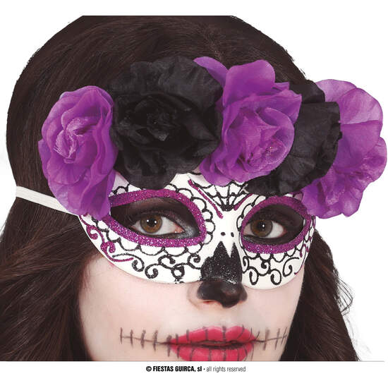 ANTIFAZ CATRINA FLORES LILA Y NEGRAS image 0