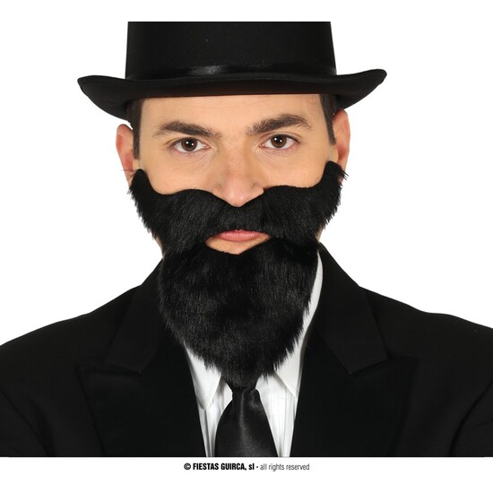 BARBA Y BIGOTE NEGRO CON ADHESIVO image 0