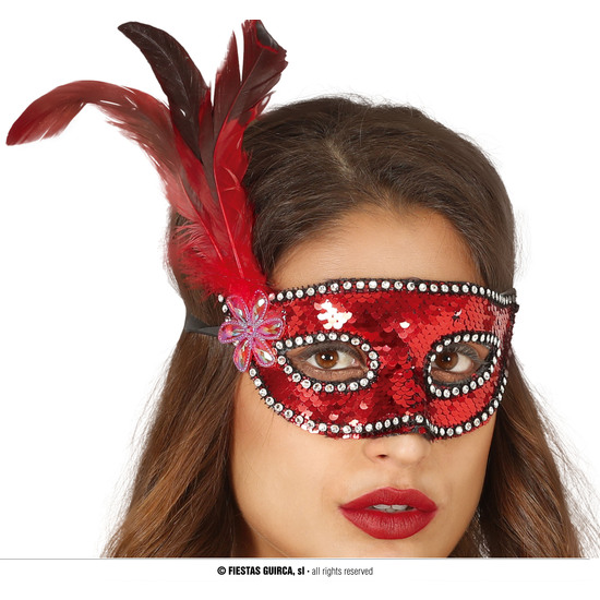 ANTIFAZ LENTEJUELAS ROJO CON PLUMA image 0