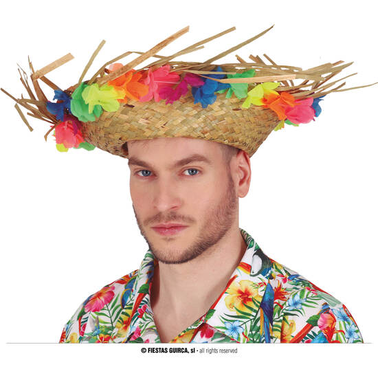 SOMBRERO PAJA CON FLORES image 0