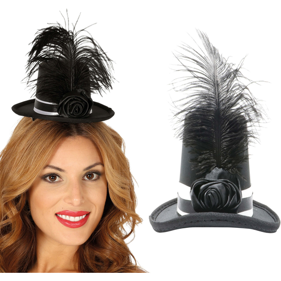 CHISTERA MINI HAT NEGRA CON PLUMAS image 0