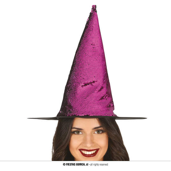 SOMBRERO BRUJA LENTEJUELAS LILA image 0