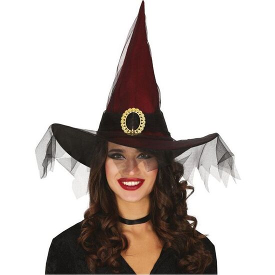SOMBRERO BRUJA GRANATE CON VELO image 0