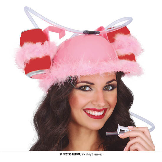 CASCO BEBIDAS ROSA CON PLUMAS image 0