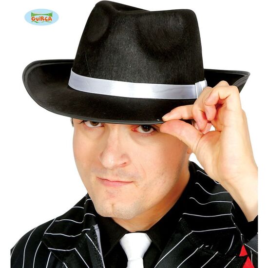 SOMBRERO GANSTER NEGRO CINTA BLANCA image 0