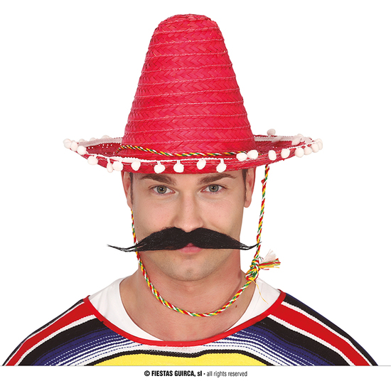 SOMBRERO MEXICANO PAJA 33 CMS. ROJO image 0