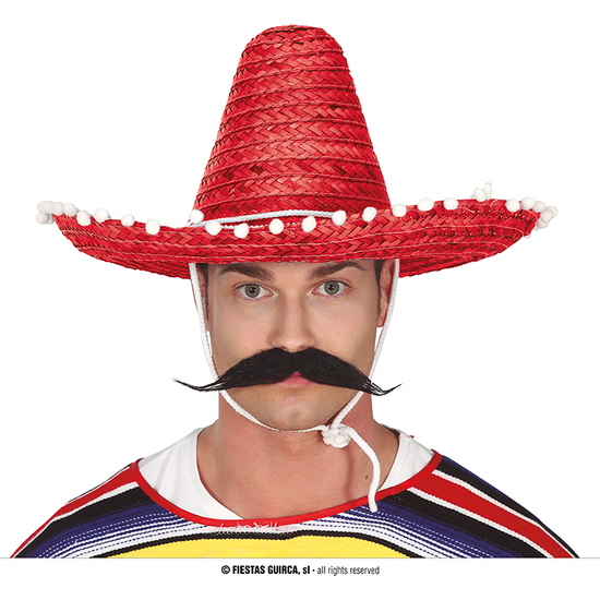 SOMBRERO MEXICANO PAJA 45 CMS. ROJO image 0