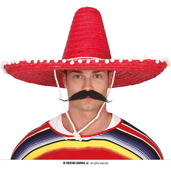 SOMBRERO MEXICANO PAJA 60 CMS. ROJO image 0
