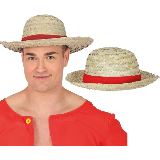 SOMBRERO PAJA CON CINTA ROJA, ADULTO image 0