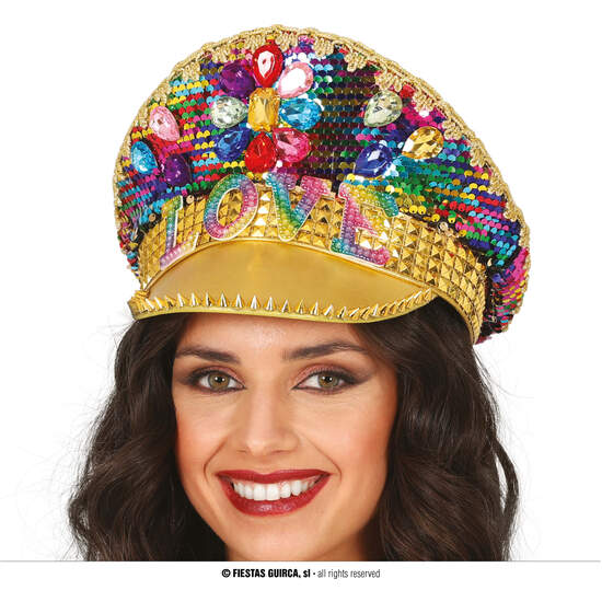 GORRA POLICIA ORO LOVE CON PEDRERIA, ADULTO image 0
