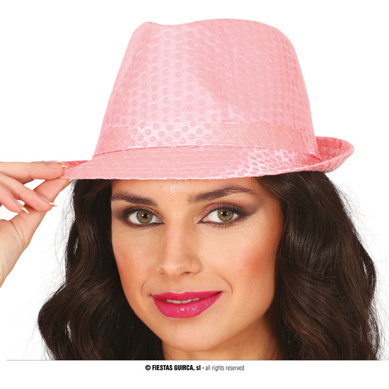 GORRO GANGSTER LENTEJUELAS ROSA, ADULTO image 0