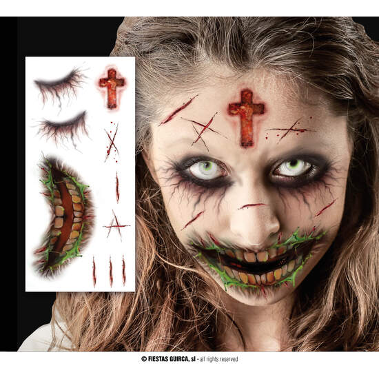 TATUAJE CARA ZOMBIE 30X13 CM image 0