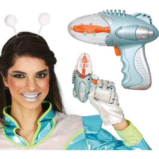 PISTOLA ESPACIAL PLATA CON LUZ 18 CMS image 0