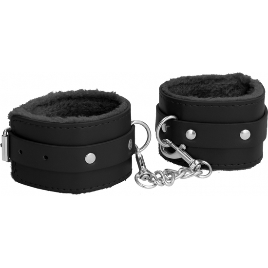 OUCH PLUSH LEATHER HAND CUFFS BLACK image 0