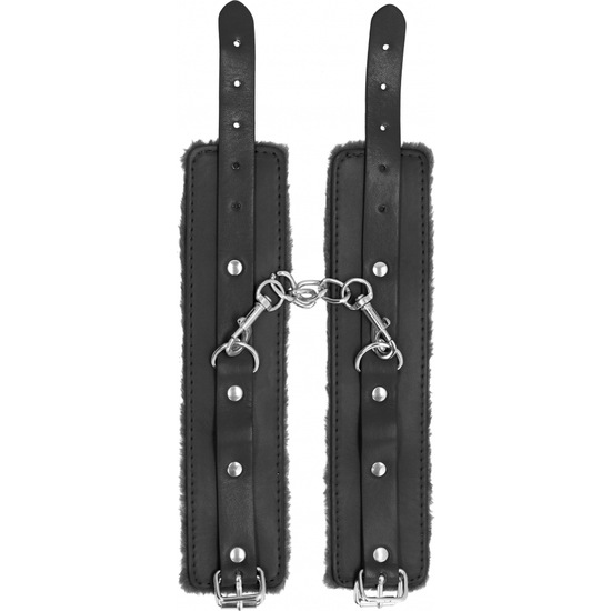 OUCH PLUSH LEATHER HAND CUFFS BLACK image 2