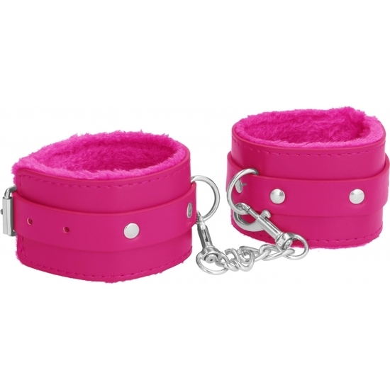 OUCH PLUSH LEATHER HAND CUFFS PINK image 0