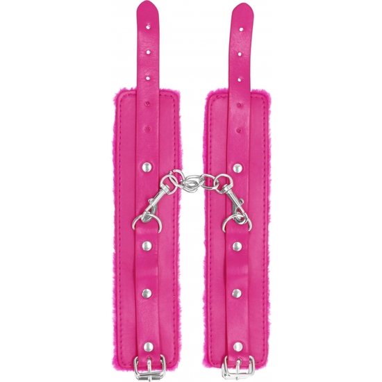 OUCH PLUSH LEATHER HAND CUFFS PINK image 2