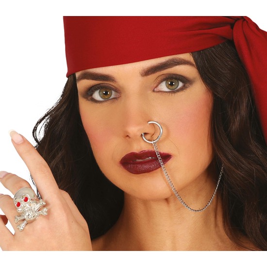 ANILLO Y PENDIENTE CON PIRCING PIRATA, ADULTA image 0
