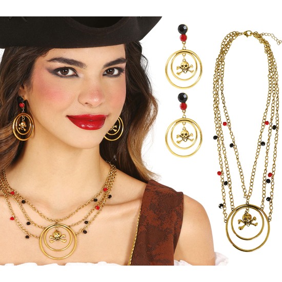 CONJUNTO PENDIENTES Y COLLAR PIRATA METALICO, ADUL image 0