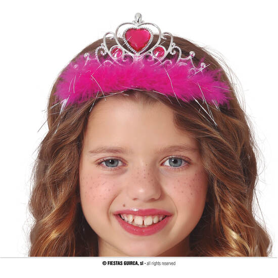DIADEMA PLATA CON CORAZON ROJO Y PLUMA FUCSIA INF. image 0