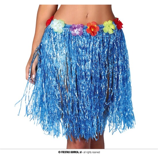 FALDA HAWAIANA FLORES 55 CMS.AZUL image 0