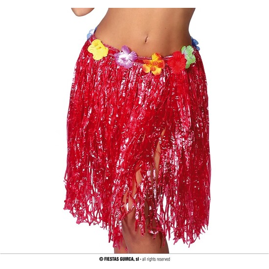 FALDA HAWAIANA FLORES 55 CMS.ROJO image 0