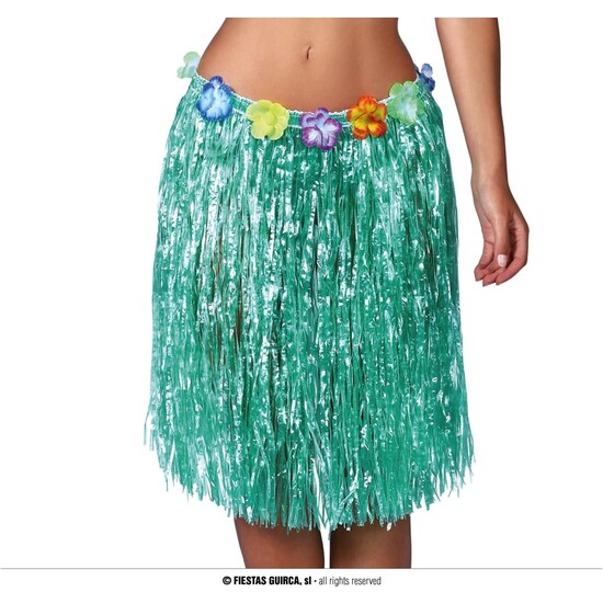 FALDA HAWAIANA FLORES 55 CMS.VERDE image 0