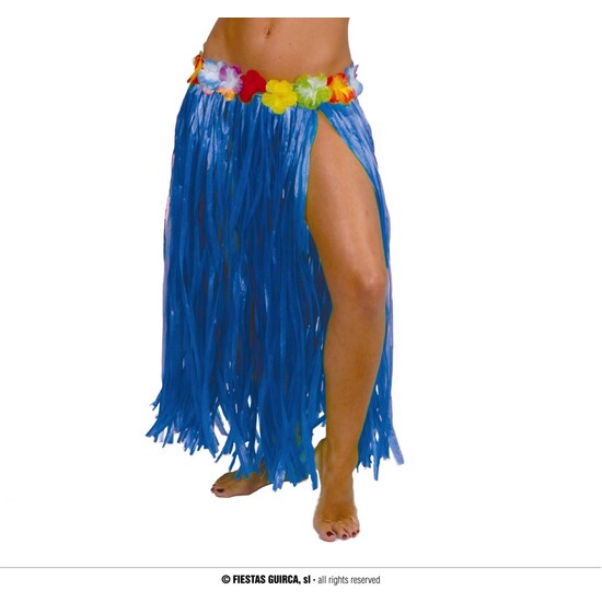 FALDA HAWAIANA FLORES 75 CMS.AZUL image 0
