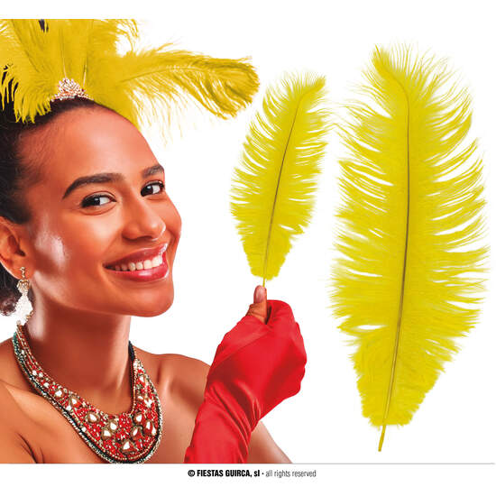 BOLSA 12 PLUMAS AVESTRUZ 30 CMS.AMARILLO image 0