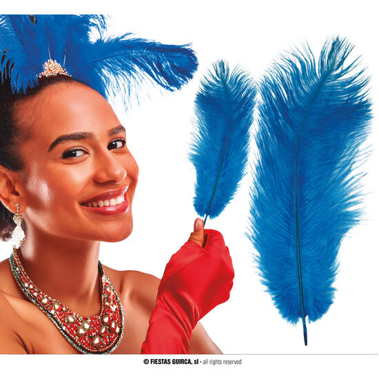 BOLSA 12 PLUMAS AVESTRUZ 30 CMS.AZUL image 0