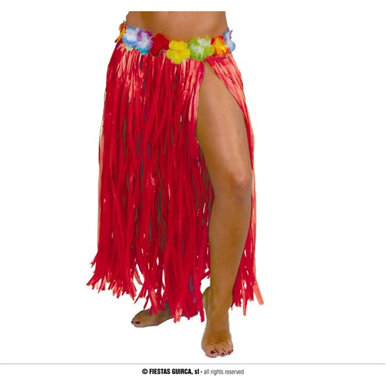 FALDA HAWAIANA FLORES 75 CMS.ROJO image 0