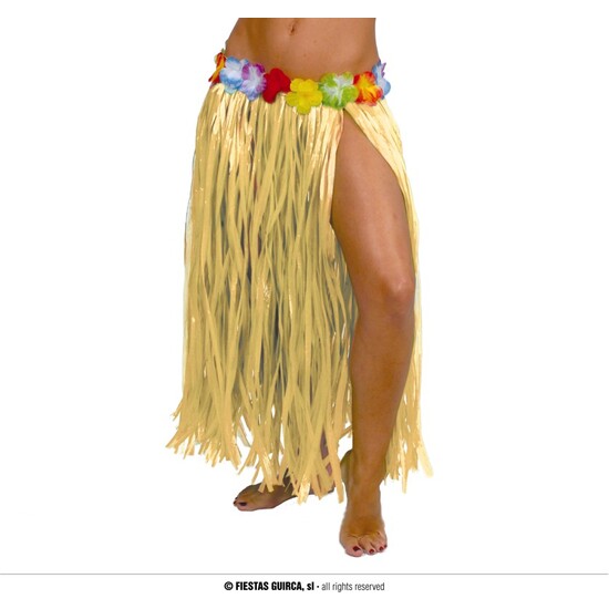 FALDA HAWAIANA FLORES 75 CMS.COLOR PAJA image 0