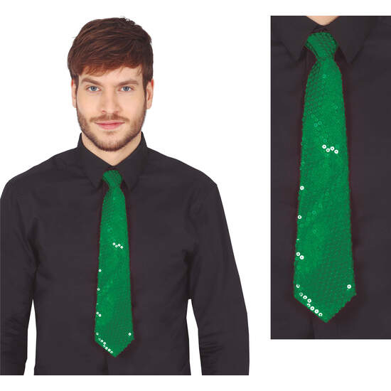 CORBATA LENTEJUELAS VERDE 35 CMS. image 0