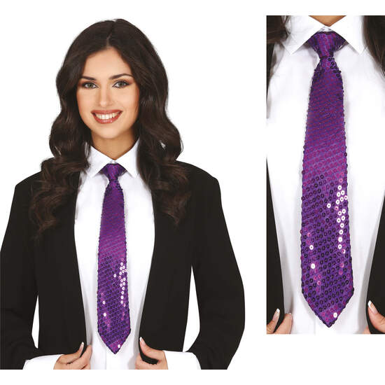 CORBATA LENTEJUELAS LILA 35 CMS. image 0