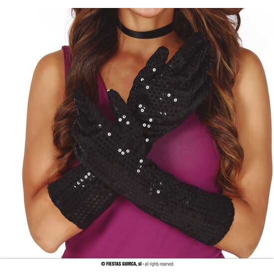 GUANTES LENTEJUELAS NEGROS 39 CMS. H.Q. image 0