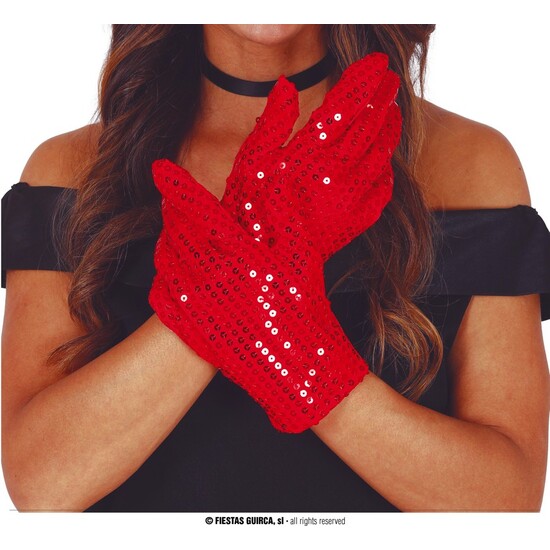 GUANTES LENTEJUELAS ROJOS 22 CMS. H.Q. image 0