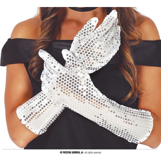 GUANTES LENTEJUELAS PLATA 39 CMS. H.Q. image 0